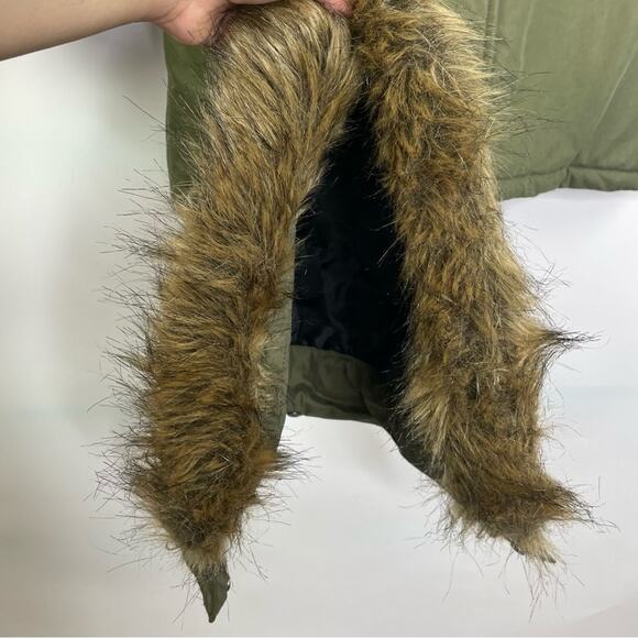 Vans army green puffer coat faux fur hoodie parka jacket women's size XS - Picture 4 of 16